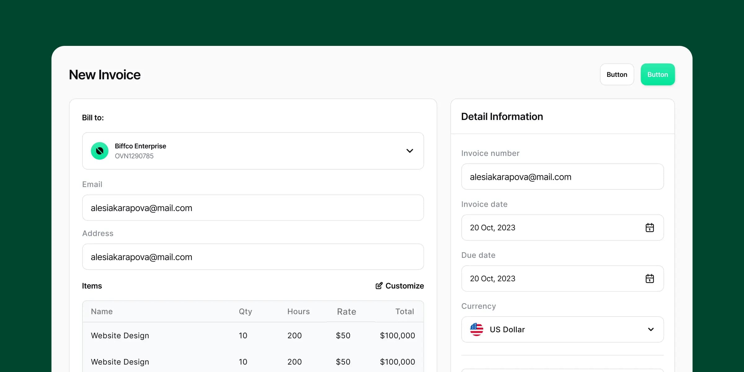 New invoice UI